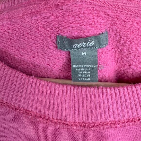 Aerie Striped Sweatshirt Cropped Casual Bright Pink Medium - Picture 4 of 10